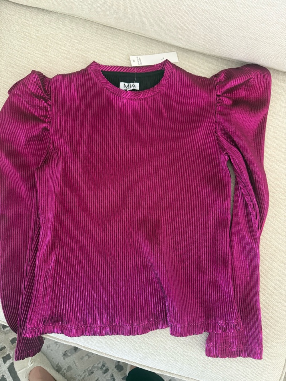MIA Girls' Magenta Velvet Ribbed Long-Sleeve Top